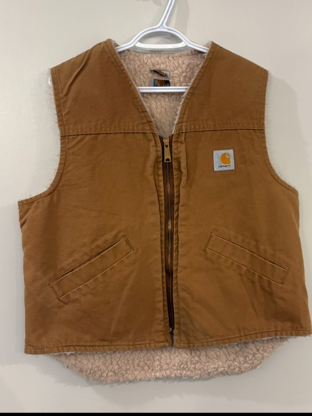 Vintage Carhartt Canvas Vest Sherpa Trucker Work Farm Western Rancher Cowboy